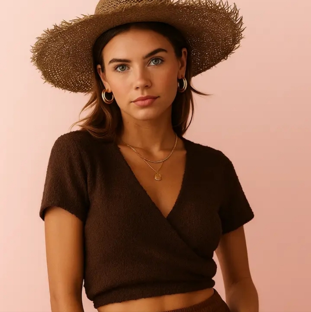 NEW! Fuzzy Tie Back Short Sleeve Sweater from Endless Blu‎